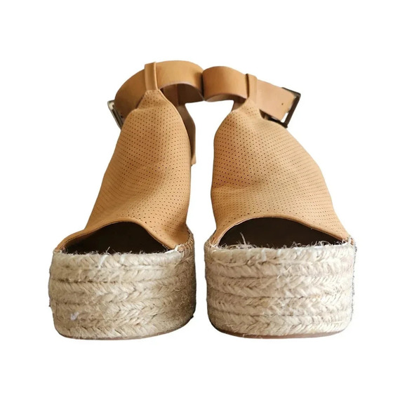 Marc Fisher Annie Perforated Espadrille Platform Wedge Sandals Brown Tan Size 8M - Picture 6 of 9